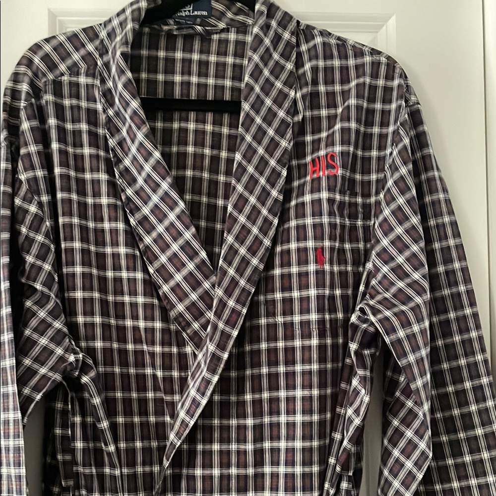 Polo by Ralph Lauren Men’s Plaid Robe with Red “HIS” Embroidery